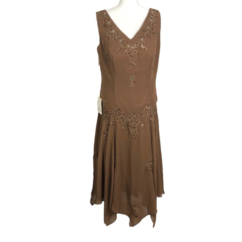 Lan Ting 16W Embroidered Beaded Embellished Bridesmaid Dress Brown Mother Bride